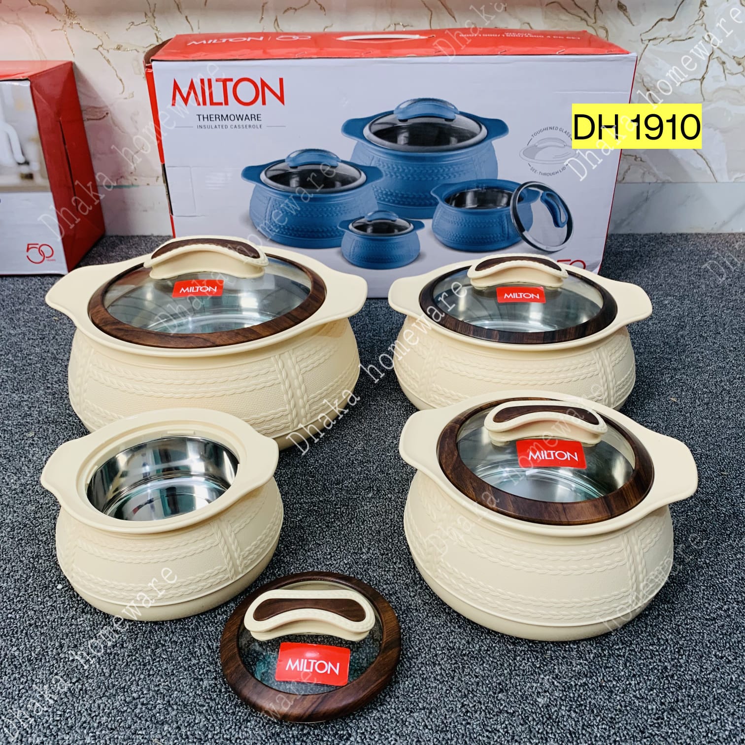 4 Pcs Milton Hotpot Set Glass lid (Cream White)