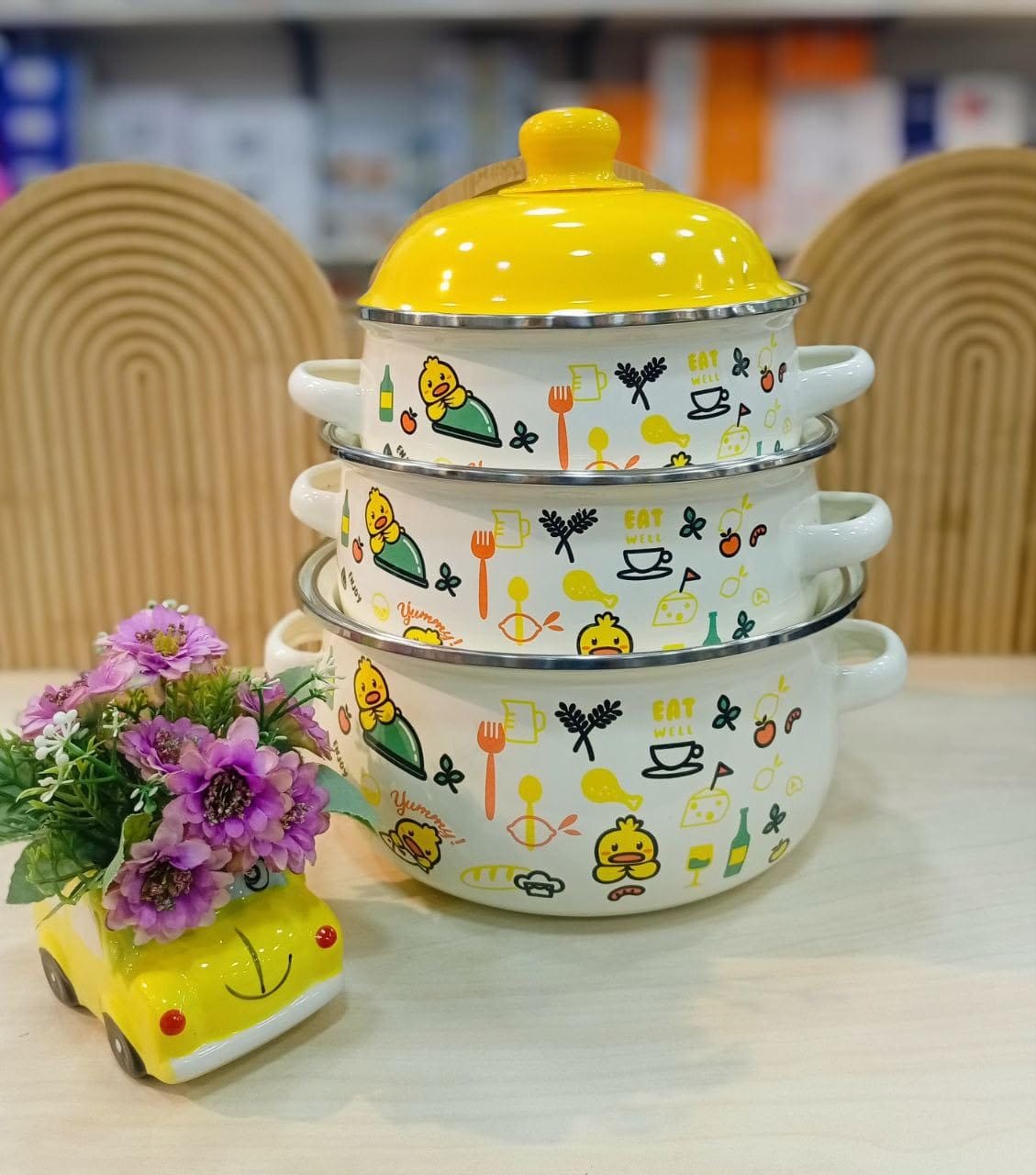 High Quality ceramic couting Enamel Pot 3 piece Cooking Pot dh 003